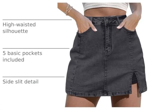 Image of luvamia Jean Skort Women High Waisted Stretchy Denim Mini Skirt Side Slit