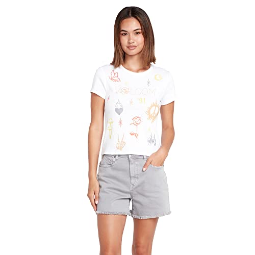 Image of Volcom Women's Have a Clue Short Sleeve Tee - Fitted T-Shirt with Striped Neck Taping