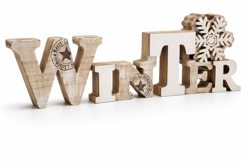 LB H&F Weihnachtsdeko Schriftzug Winter zum hinstellen Holz Natur...