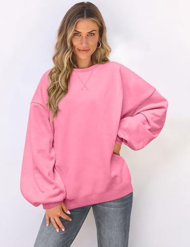 Image of UEU Women Oversized Striped Crewneck Sweatshirt Long Sleeve Color Block Pullover Tops Casual Loose Workout Shirt