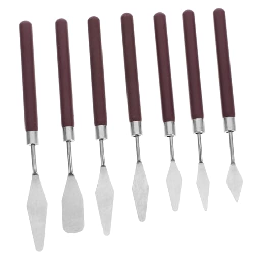 FIXOSHEE 7 Pezzi Coltelli Per Pittura in Acciaio Resistente Spatole Con Manico in Legno Per Artisti Raschietto Per Miscelazione Colori Strumenti Per Pittura Olio e Acrilica