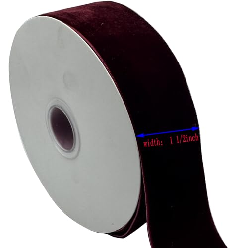 Image of 10 Yards Burgundy Velvet Ribbon Spool(Wine, 1 1 /2 inch)
