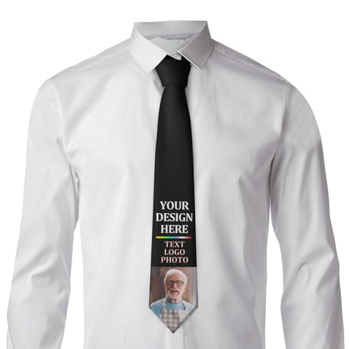 Custom Tie for Men With Your Text Logo Photo Personalized men's Necktie Customized Ties Funny Gifts for Men Dad Boyfriend Black