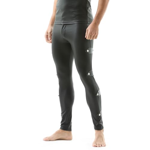 YOOBNG Men\'s Faux Leather Tight Pants Leggings Long Skinny Bottoms Stretchy Motorcycle Pants Clubwear Black - Thumbnail 7