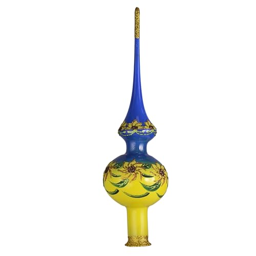 Sunflowers Hand Painted Hand Blown Glass Christmas Tree Topper. Made in Ukraine.