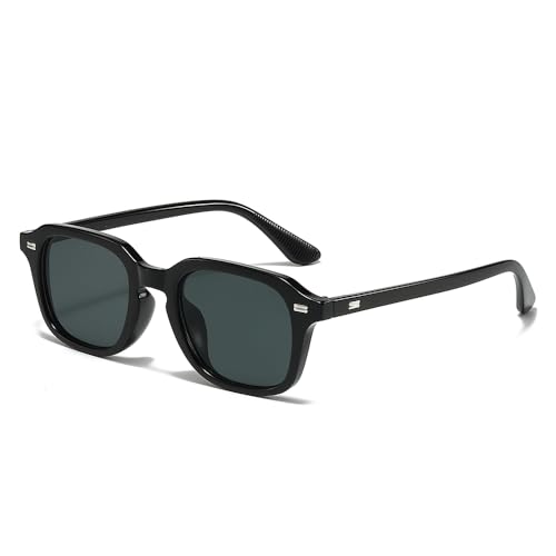 YAMEIZE Gafas de sol Retro Cuadradas para Hombre - Mujer Vintage Gafas de sol años 90 UV400 (Negro Negro)