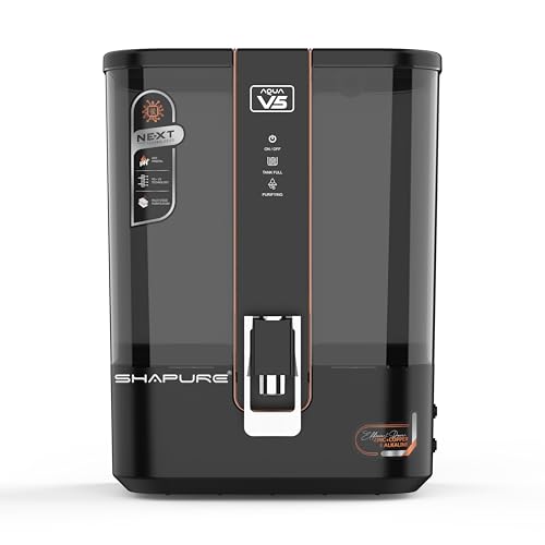 Image of Shapure Aqua V5 RO Water Purifier | 8 Stage RO | Prefilter + Sediment + UV + mTDS and 4 in 1 Mineral + Copper + Alkaline + Zinc Filters | 9L Storage Tank (Mirror Black - V101)