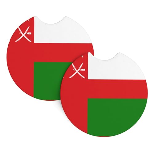 YYHWHJDE Lot de 2 sous-verres de voiture motif drapeau d'Oman – Durable et imperméable pour la protection et la décoration intérieure de la voiture