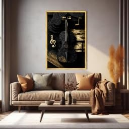 Tableau sur toile violon vibrant de notes dorées pour une atmosphère pleine d'émotion