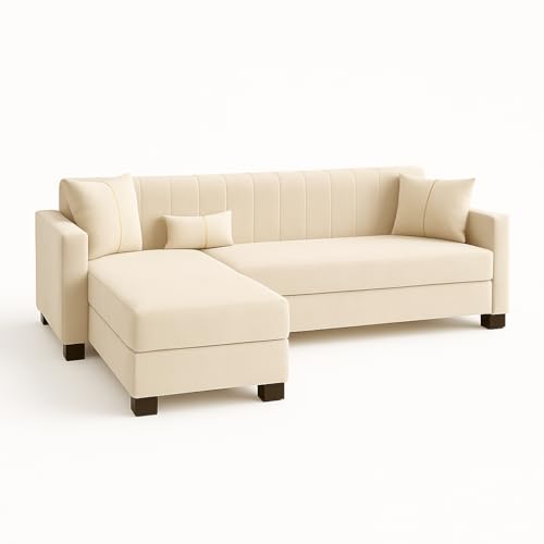 Image of SOCOZI Averique 4 Seater LHS L Shape Sofa Set |Premium Leatherette Upholstery | Modern Design | Plush Comfort Cushions for Living Room (Cream)