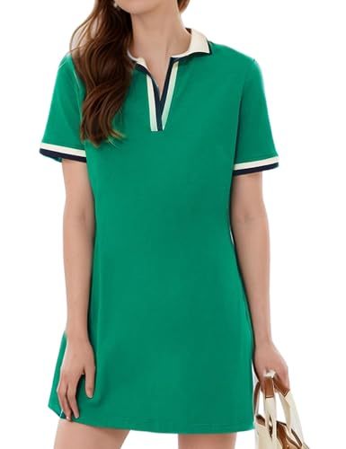 Kissonic Polo Dresses for Women Short Sleeve Tennis Golf Dress V Neck Summer Casual Dress with Pocket