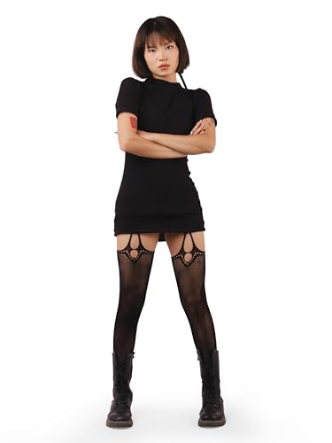 Image of Sacina Black Fishnet Lace Thigh High Tights for Women, Gothic Accessories