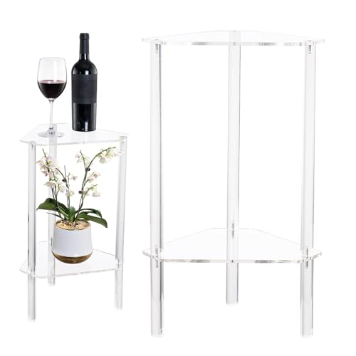 Mesa auxiliar de acrílico, mesita de noche, mesa auxiliar triangular, 2 niveles, decoración central moderna, para espacios pequeños