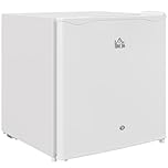 HOMCOM 46 Litre Table Top Mini Fridge with Lock, Small Fridge with Ice Box, Reversible Door, Adjustable Temperature and Legs for Bedroom, Home, Office, Cream White