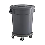 Krollen Industrial 20 Gallon Gray Round Commercial Trash Can with Lid and Dolly