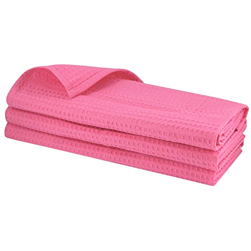 Daloual Lot de 3 torchons de vaisselle en piqué, 100 % coton, 70 x 50 cm, en piqué gaufré de qualité supérieure, couleur : rose/rose