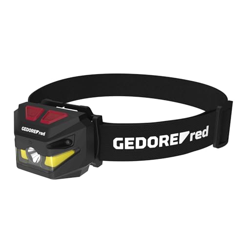 Gedore Red Stirnlampe LED, wiederaufladbar mit LiPoly Akku, 260 Lumen, leicht und kompakt, bis 51 Meter Leuchtweite, IP54 geschützt, Outdoor...