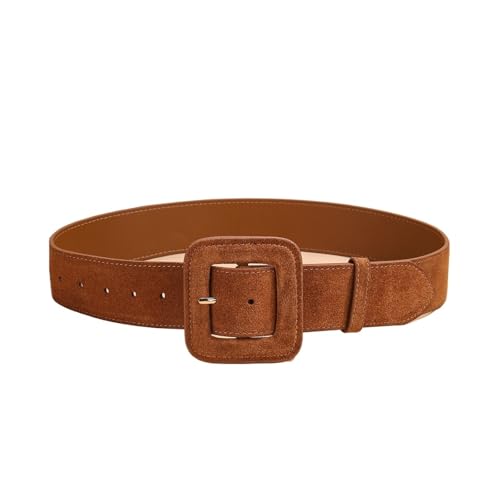 Fashion 4.8cm Width Women's Belt Cowhide Suede Stitched Self-Covered Buckle Belt Suitable For Coat Decoration
