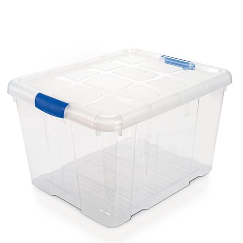 DECODEKO Caja de Almacenamiento con Ruedas, Plástico, Tapa con Cierre de Presión, Organizador Multiuso (Nº2-25L-Transparente)
