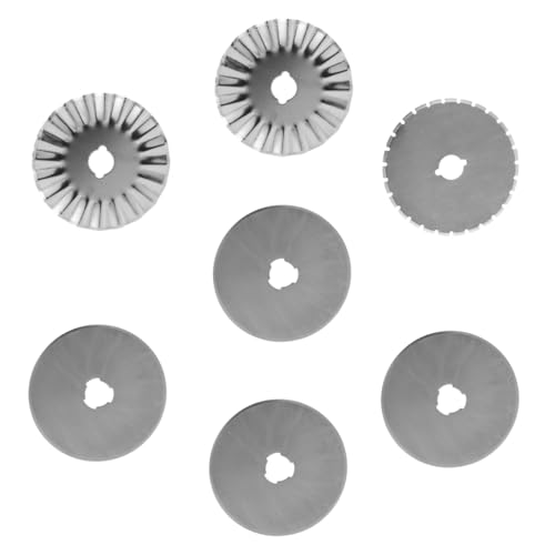 CIMAXIC 7 Pcs Set of Rotary Cutter Blades 4 Straight 1 Dashed 2 Wavy Replacement for Sewing Fabric Leather Paper Crafts Storage Case Included