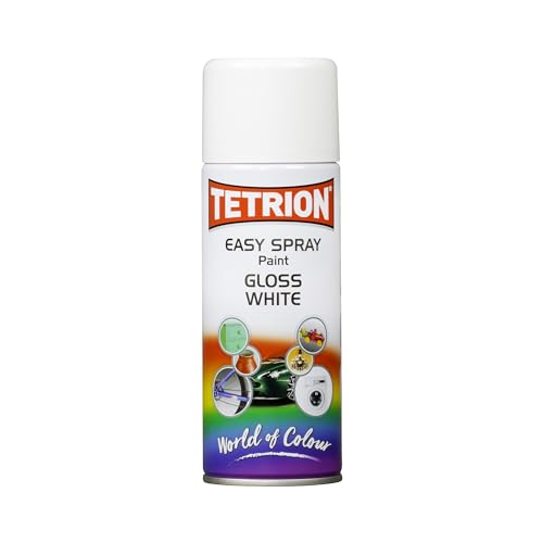 Image of Tetrion Easy Spray Paint - Gloss White, 400ml - Acrylic Spray for Wood, Metal, Plastic & More Use with Hi-Build Primer for Long-Lasting Finish, Indoor & Outdoor Use, 13.5 Oz