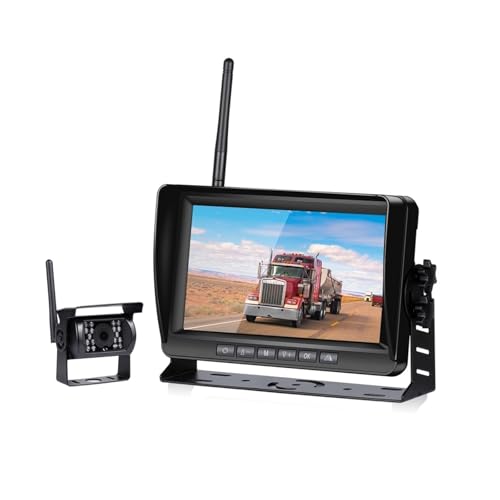 BIISVM Rückfahrkamera Auto Für LKW Für Bus Backup Kamera 7 Zoll AHD Drahtlose Auto Monitor Mit Fahrzeug Rückansicht Kamera Rückfahrkameras(Monitor-2cam)