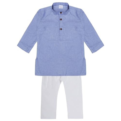 Image of superminis Baby Boys Cotton Solid Ethnic Wear Kurta Pyjama Set With Wooden Button