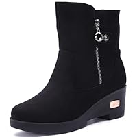 Gaatpot Women's Winter Boots Warm Fur Snow Boots with Wedge Zipper Fashion Comfortable Boots 35-41, Black, 7 UK