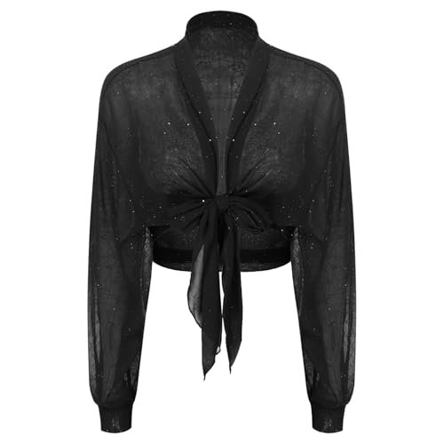 Rswnyirn Damen Bolero Elegant Chiffon Cardigan Langarm Strickjacke Kurz...
