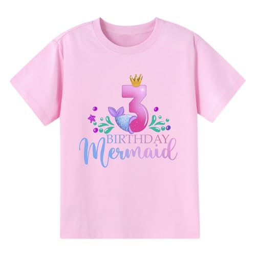 Image of Girls Birthday Shirt 2nd 3rd 4th 5th 6th Girls B-Day Outfits Mermaid Theme Cotton Short Sleeve Tee Tops