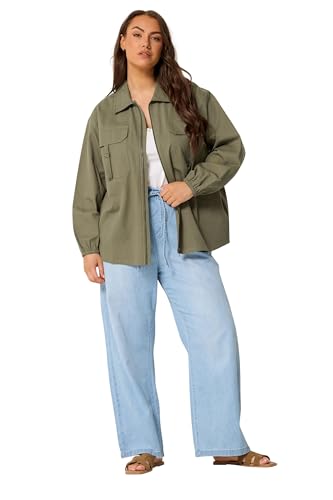 Image of Yours Curve Green Utility Shacket - Women's - Plus Size Curve