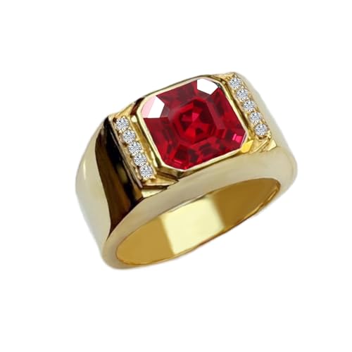 FYBIOD 10K 14K 18K Solid Gold Men's Ruby Engagement Ring 2-5CT Square Asscher Cut Simulated/Lab Grown Ruby Wedding Anniversary Ring Jewelry for Men Size 4-16