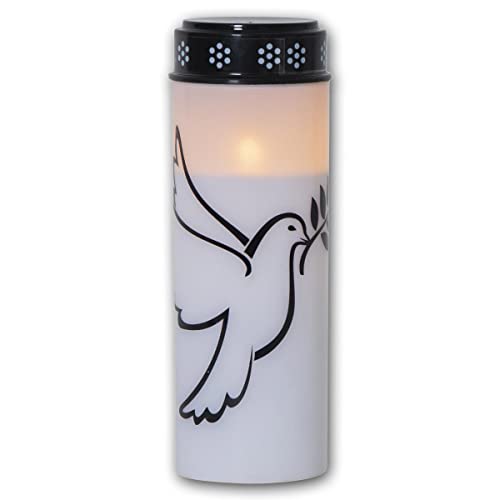 Luz LED para tumbas paloma, altura 21 cm, batería y temporizador, parpadeante, blanco cálido, para uso en interiores y exteriores