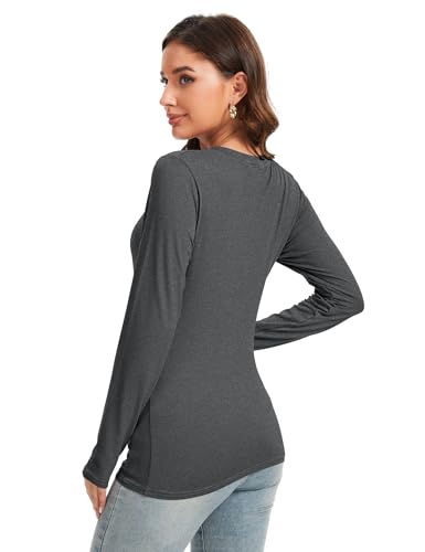 1 Pack Womens Basic Tight Long Sleeve Shirts Slim Fitted v Neck t Shirts underscrubs Fall Casual Going Out Tops4