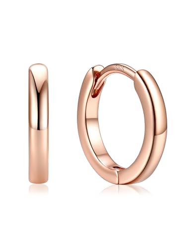 Image of PROSTEEL Huggie Hoop Earrings for Women, Hypoallergenic 925 Sterling Silver Post Lightweight Small Sleeper Cartilage Earrings Tiny Hoops 10mm Rose Gold (With Gift Box)