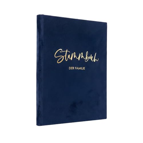 DeinWeddingshop Stammbuch Hochzeit Dunkel-Blau Gold Samt Velour, handgefertigt inkl. vorgedruckten