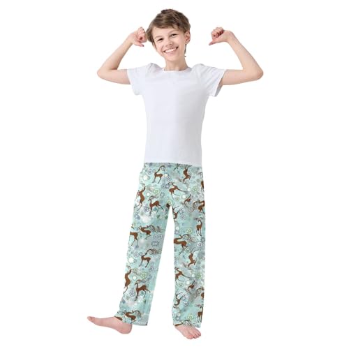 ZZXXB Reindeer Flowers Pattern Boys Long Pants Soft Trousers Elastic Waist Kids Lounge Bottoms with Pockets S-XL2