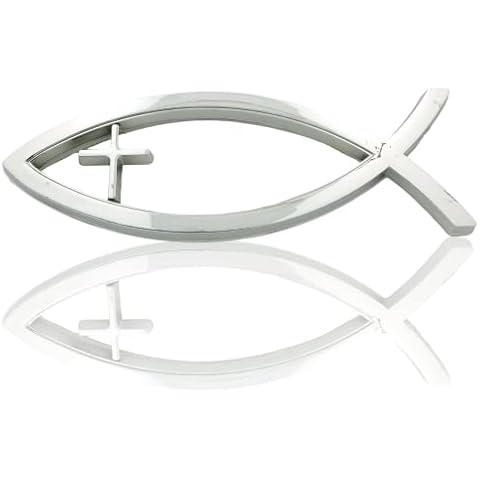 Needzo Metallic Ichthus with Cross Car Sticker Cover