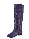 TZ Lily-20 Women's Knee High Riding Boots Low Flat Heel Winter Side Zip Buckles Boots Shoes (Purple, 10)