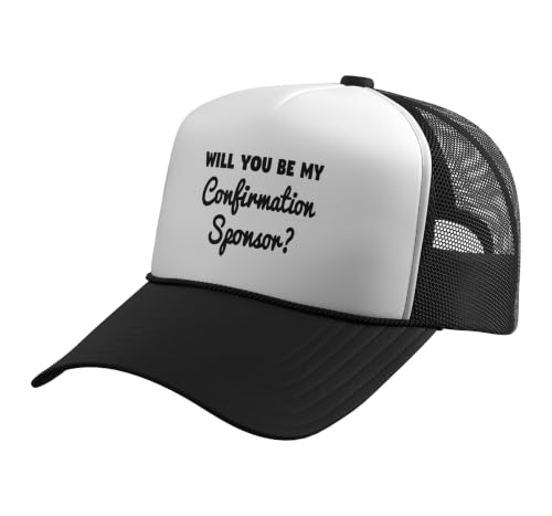 Will You Be My Confirmation Sponsor Proposal Trucker Hat with Adjustable Mesh Back, Black/White