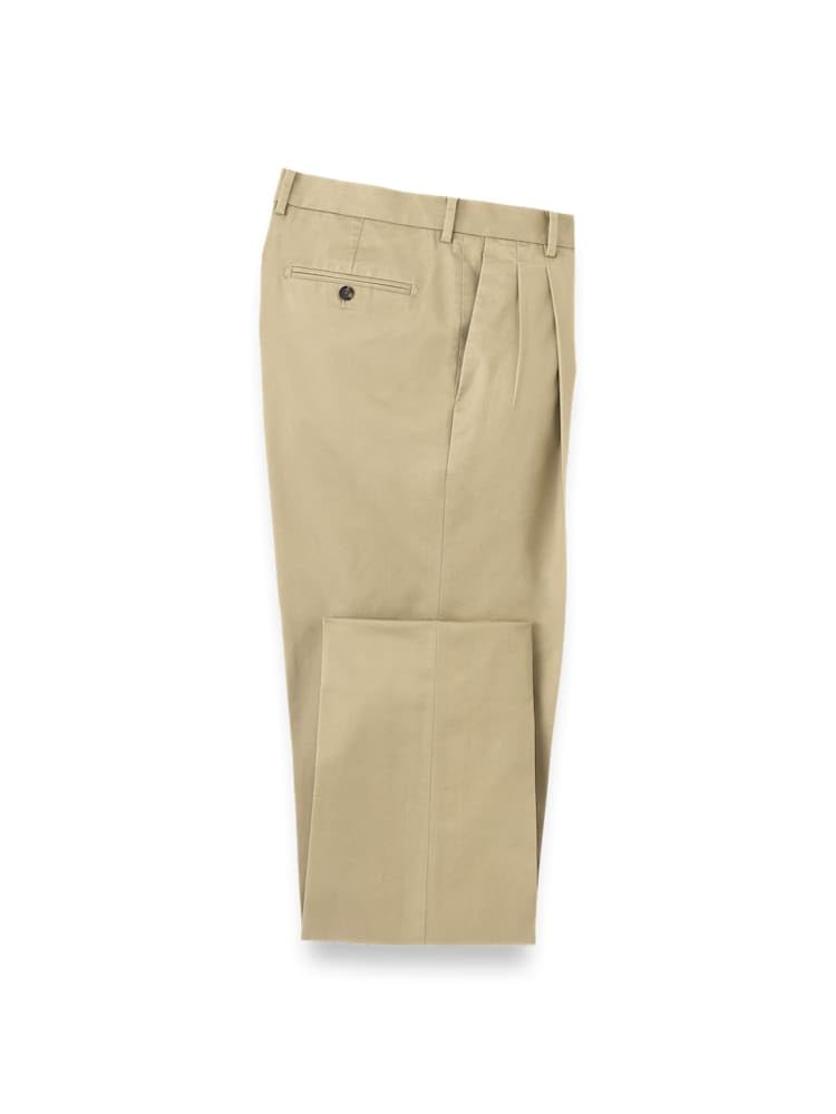 Paul Fredrick Mens Non-Iron Cotton Stretch Twill Pleated Pant