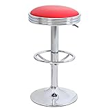 Sophia & William Bar Stool Adjustable Height Round Swivel Pub Chair PU Leather with Footrest for Home Kitchen Chrome Plated Base (Red 1 pcs)