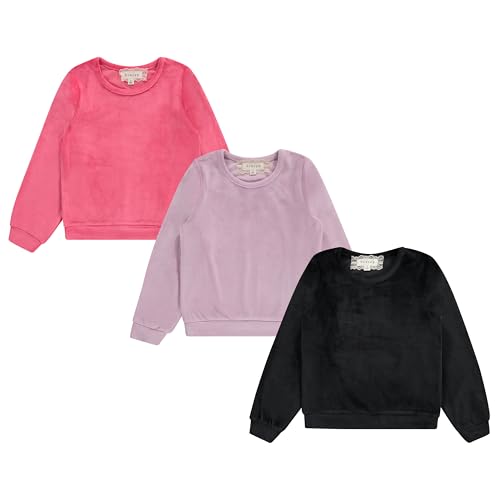 BTween Girls Cozy Velour Sweatshirt Set, 3 Pack of Soft Sweatshirts for Kids, Stylish Casual Outfits, Sizes 4-94