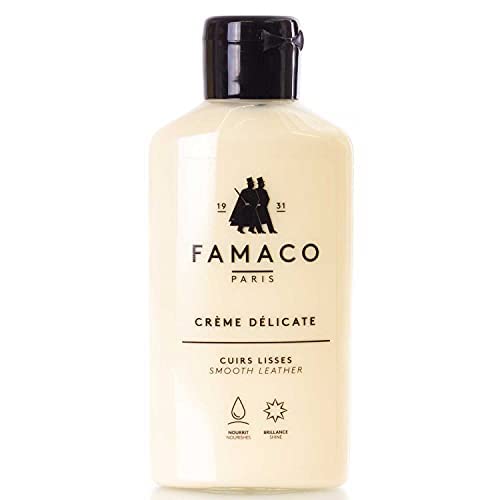 Famaco - Crème Délicate pour Cuir Lisse - Lait Nourrissant à Base de Cire - Nettoie - Nourrit et Assouplit en Douceur les Chaussures - Hydrate et Imperméabilise - Incolore - 125ml