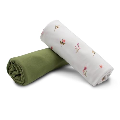 VmG-Store Juego de tela de jersey, diseño a juego + Uni de 0,5 m x 1,5 m, 95 % algodón, 5 % elastano, Tex Standard 100 (flores + Pickle Set20)