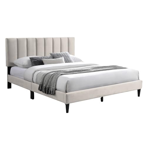 Lit capitonné de 160 x 200 / 140x200 cm, avec sommier à lattes, cadre de lit, lit double avec tête de lit rembourrée avec surpiqûre verticale, cadre...