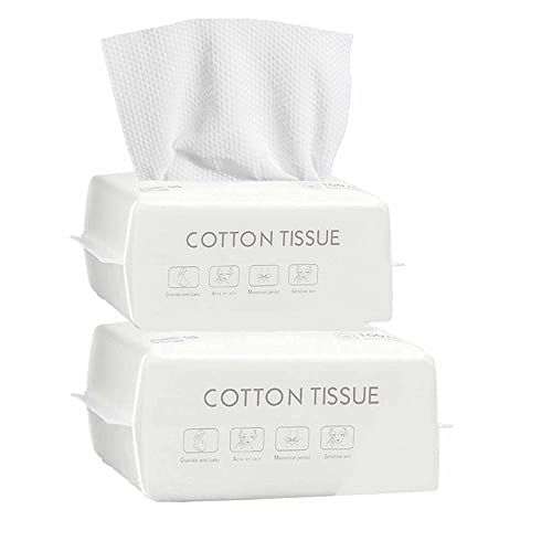 2Paqutes toalla facial desechable Toallitas Secas de Algodón 200 Toallitas Algodón Natural y Biodegradable para Pieles Sensibles Toalla de Limpieza Toallitas para la Cara Algodón (200pcs)