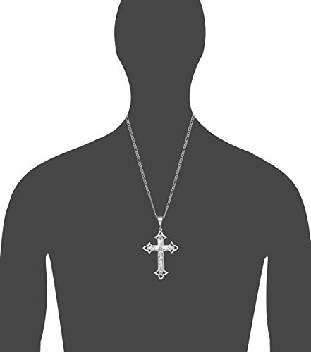 Large Sterling Silver Cross with Jesus Pendant Necklace with Diamond Cut Finish2