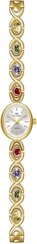 ALANTOP Montre élégante pour femme avec bracelet ovale en cristal coloré, étanche, montre-bracelet délicate avec outil de réglage inclus, or, Bracelet