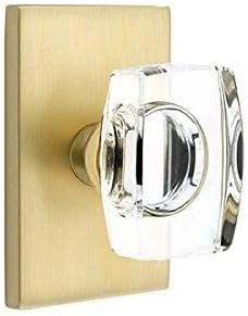 Miniatura 5 de Emtek Juego completo de simulación, roseta rectangular moderna, perilla de cristal Windsor moderna (latón satinado)